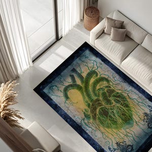 Gothic Dark Fantasy Rug, Lovecraftian Cthulhu Home Decor, Tentacle Heart Art Carpet, Vintage Aesthetic Area Rug, Creepy Horror Floor Mat