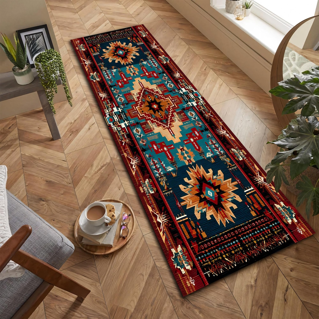 Apache Style Rugs Southwestern Native American Area Rug, Tribal Pattern Runner With ...