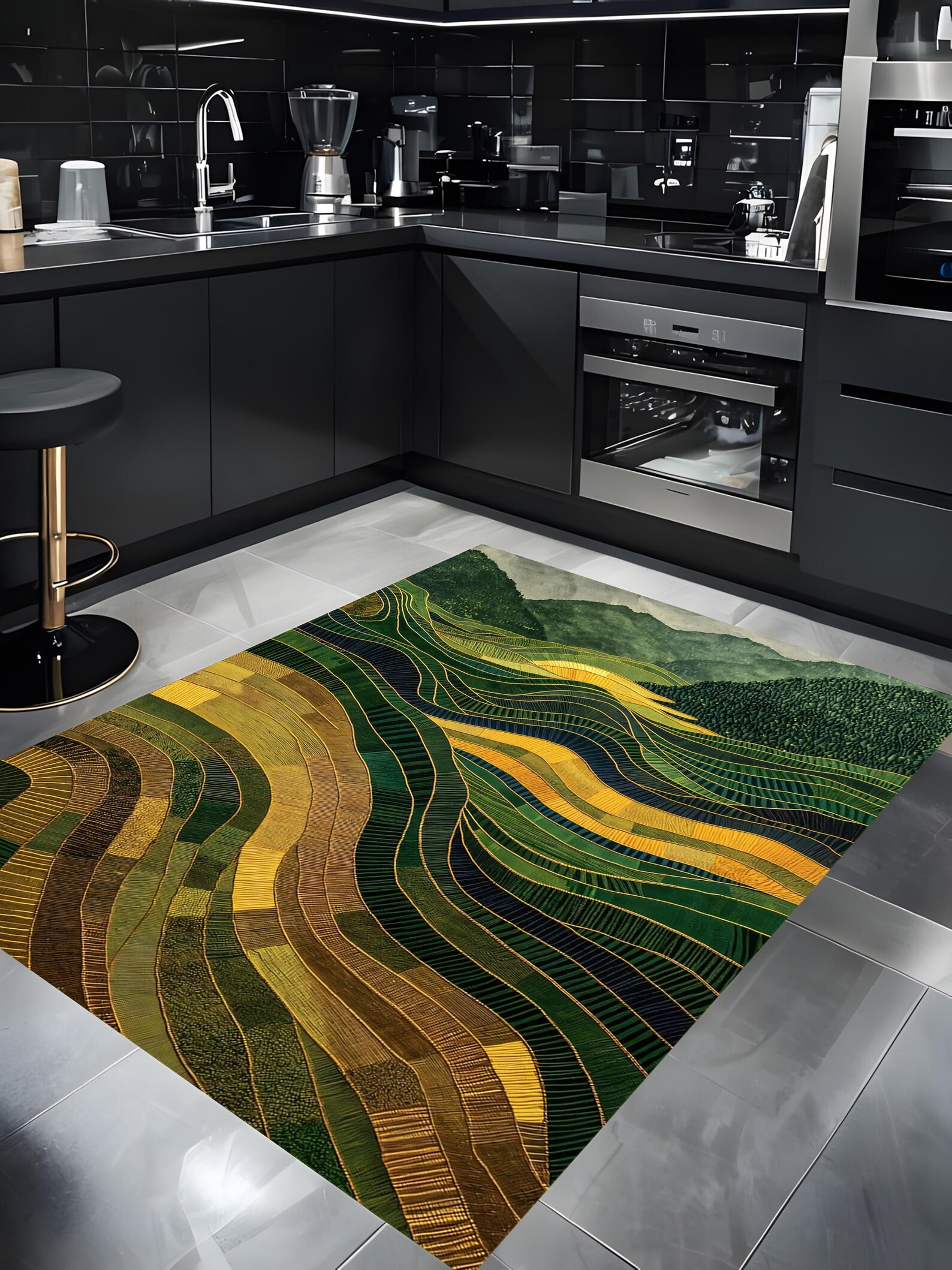 Green Landscape Rug, Nature-inspired Area Rug, Modern Artistic Floor ...