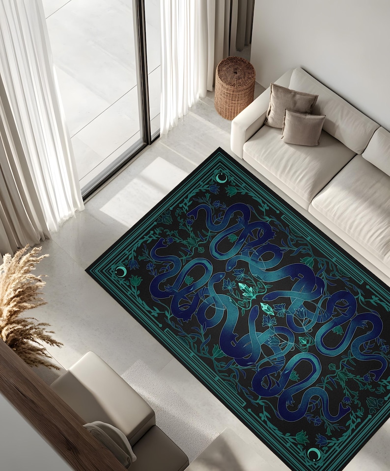 Serpent Botanical Gothic Area Rug Teal Black Witchy Decor - Etsy Australia