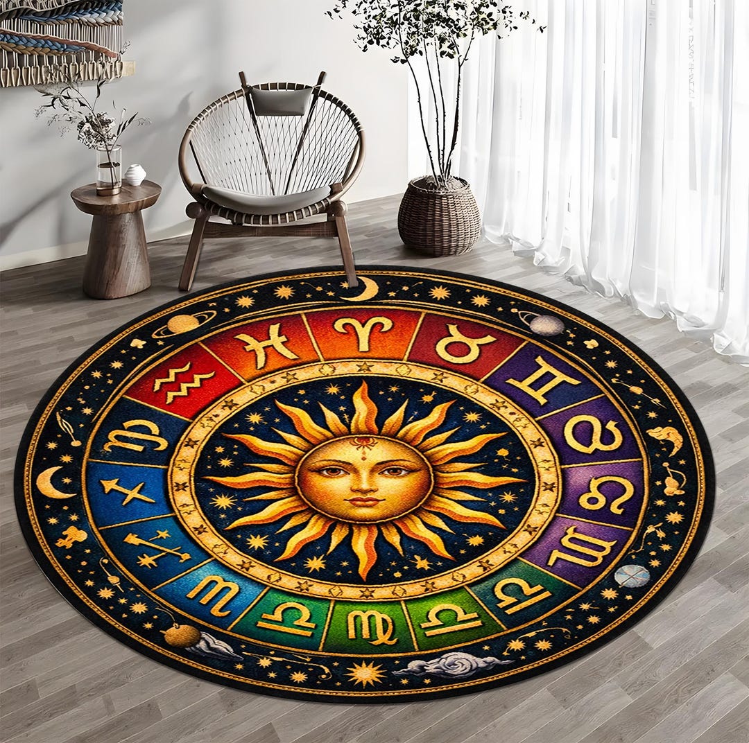 Astrological Rug Zodiac Sun Tarot Round Area Rug Celestial Astrology Design - Etsy