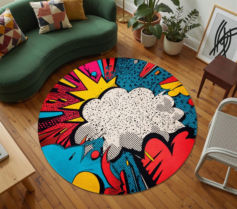 Pop Art Round Area Rug Colorful Comic Style Floor Decor - Etsy