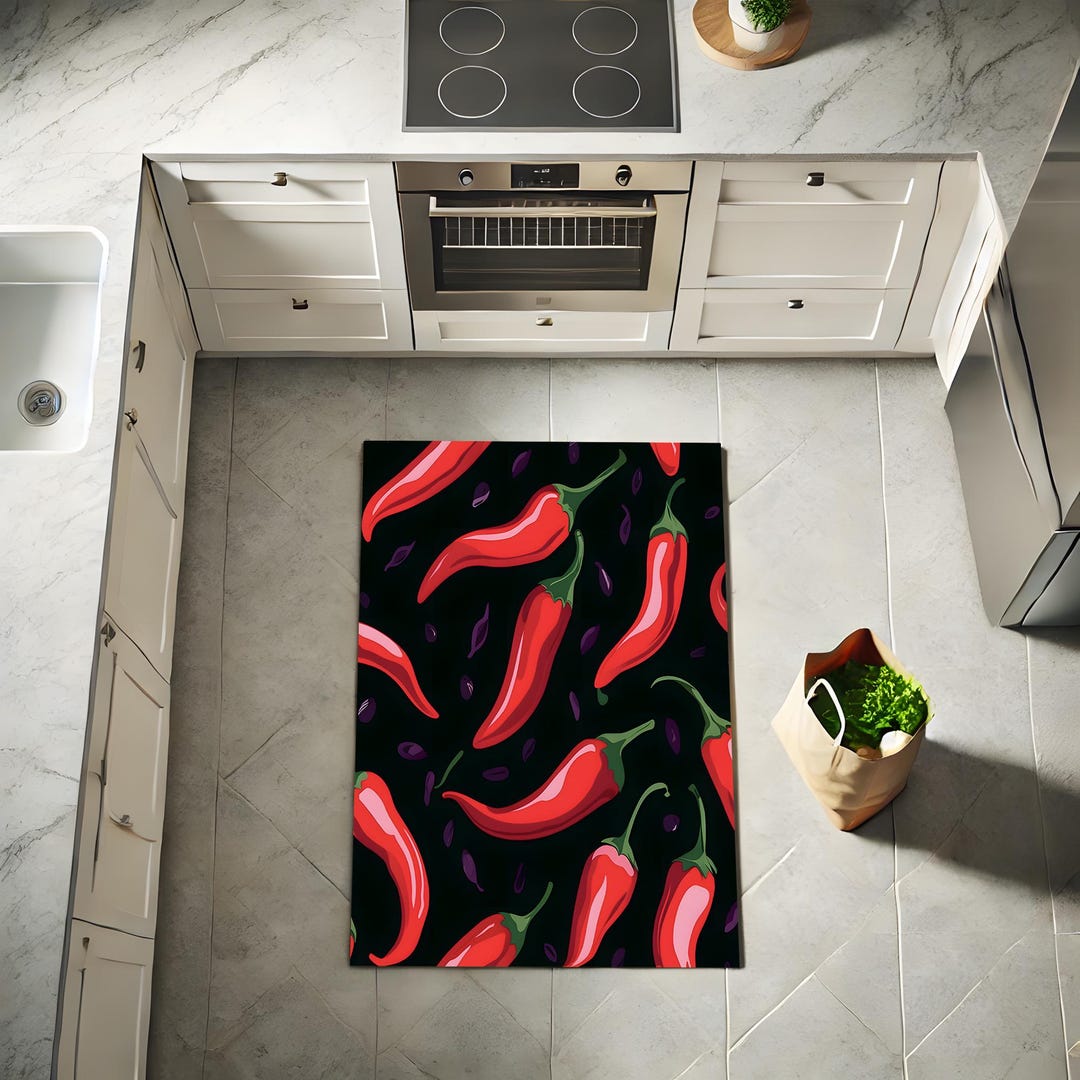 Funky Kitchen Rug Spicy Chili Pepper Kitchen Rug, Bold Modern Floor Mat, Non-slip Area ...