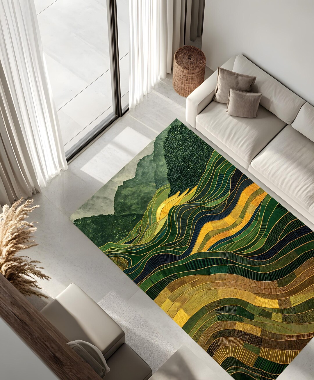 Green Earthy Pattern Rug Green Landscape Rug, Nature-inspired Area Rug, Modern Artistic Floor ...