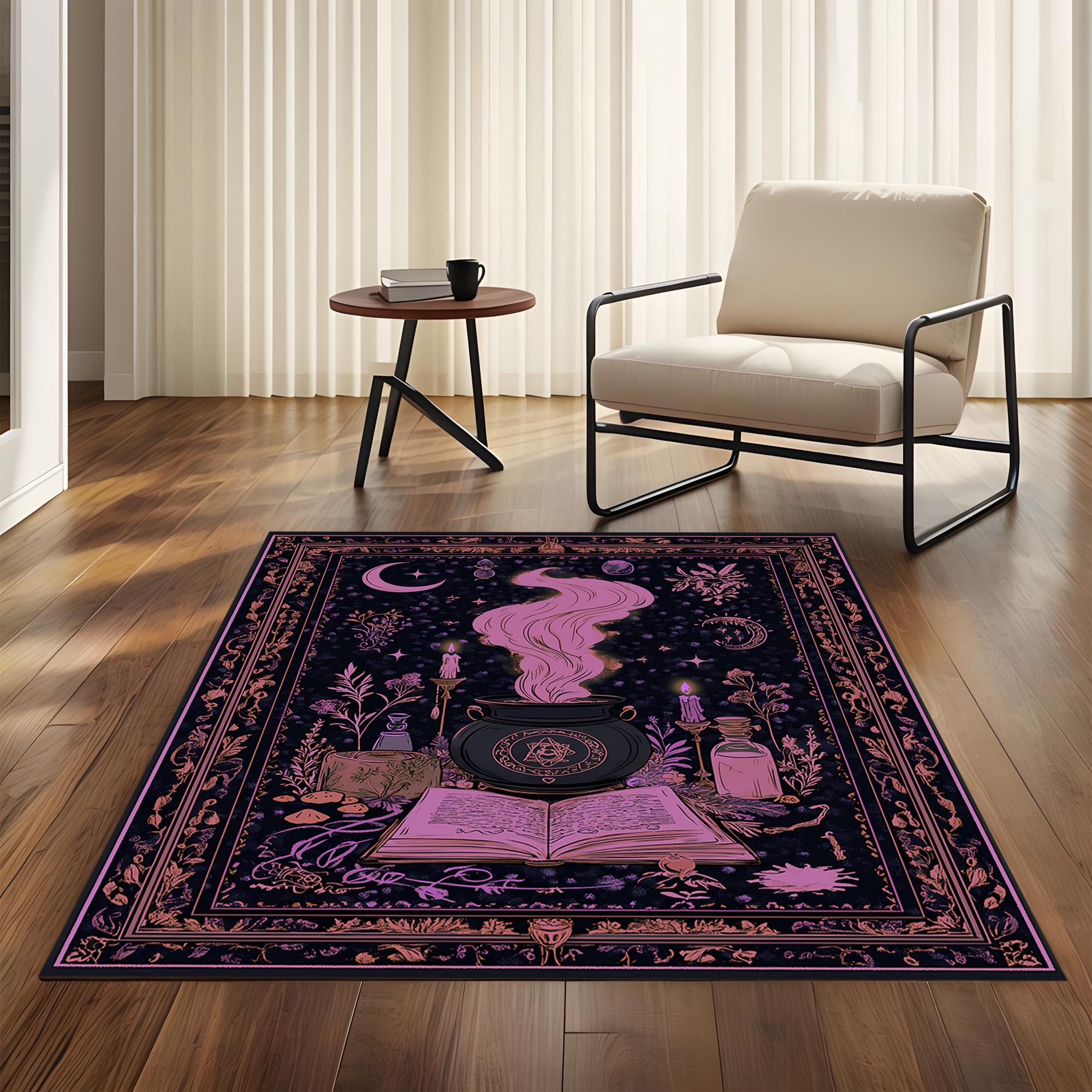 Wicca Rugs Witchy Gothic Rug, Mystical Celestial Area Rug, Occult Home Decor, Moon ...