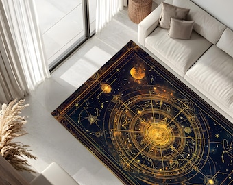 Celestial Galaxy Area Rug, Astrology Zodiac Constellation Carpet, Mystical Star Map Decor, Cosmic Space Floor Mat, Boho Astronomy Gift