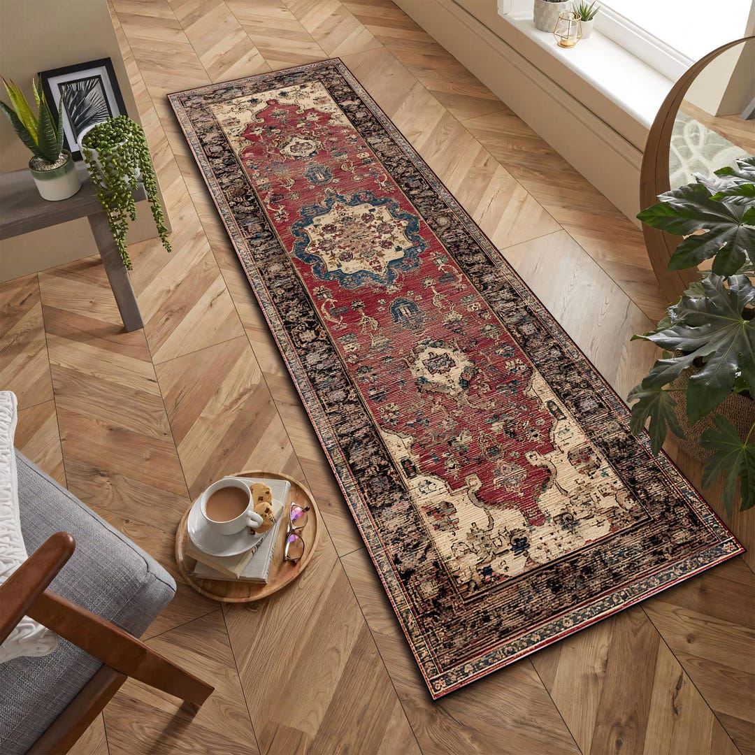 Vintage Style Runner Rug Red Oriental Distressed Long Area Rug - Etsy