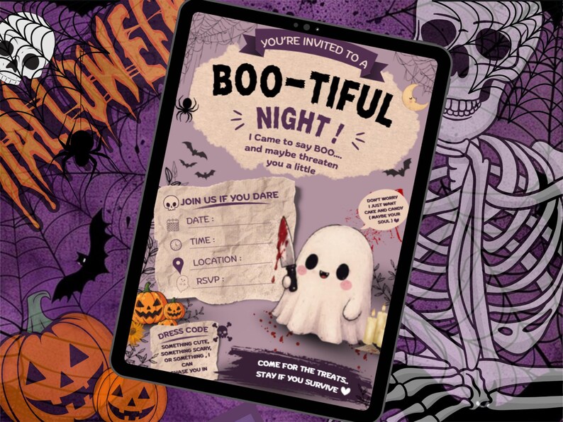 Halloween Invitation Template, Editable Canva Spooky Party Invite, Printable Halloween Card