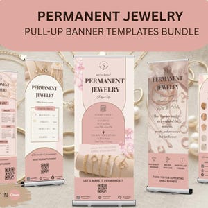 Permanent Jewelry Retractable Banner, Price List, Pop Up Event, Canva Editable Marketing Sign