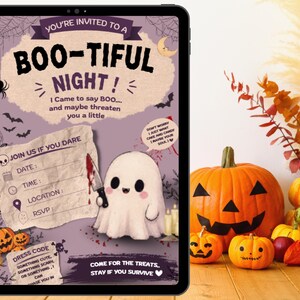 Cute Halloween Invitation Template, Editable Canva Spooky Party Invite, Printable Halloween Card