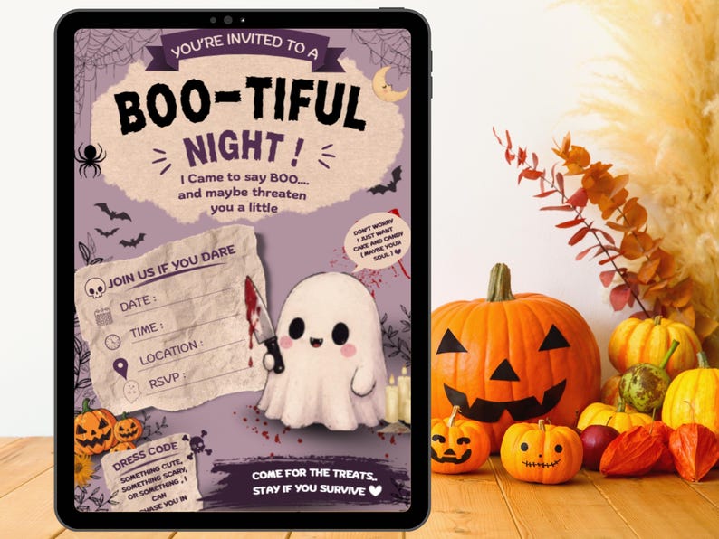 Cute Halloween Invitation Template, Editable Canva Spooky Party Invite, Printable Halloween Card