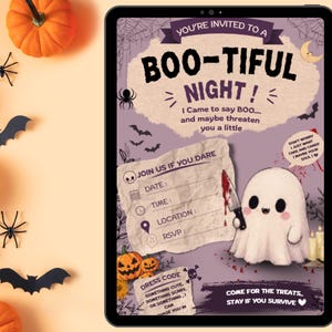 Cute Halloween Invitation Template, Editable Canva Spooky Party Invite, Printable Halloween Card