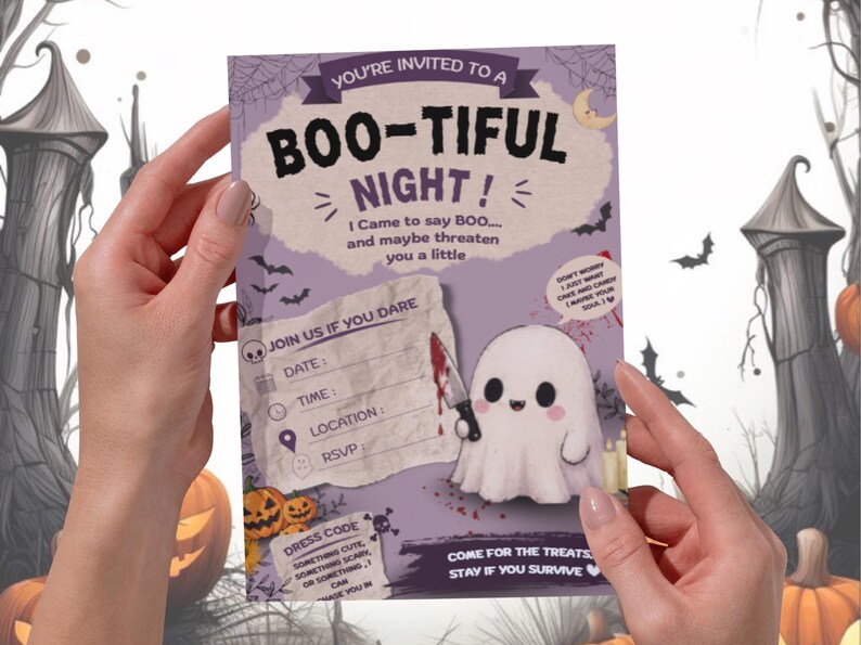 Halloween Invitation Template, Editable Canva Spooky Party Invite, Printable Halloween Card