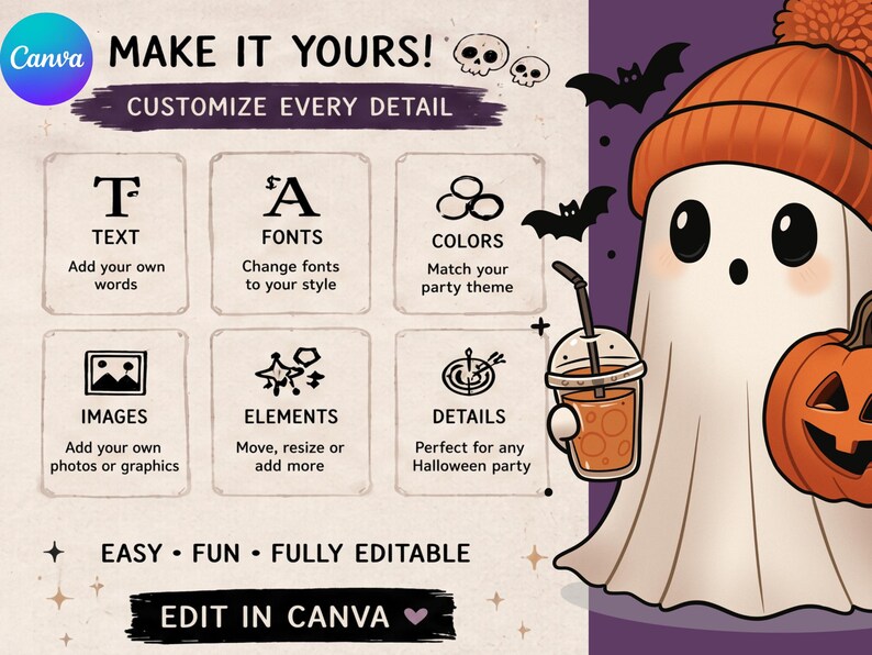Halloween Invitation Template, Editable Canva Spooky Party Invite, Printable Halloween Card