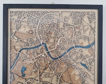 Any City 3D Wooden Map – Krakow Example – Personalized Resin Wall Art – Any City Map with Black MDF Frame