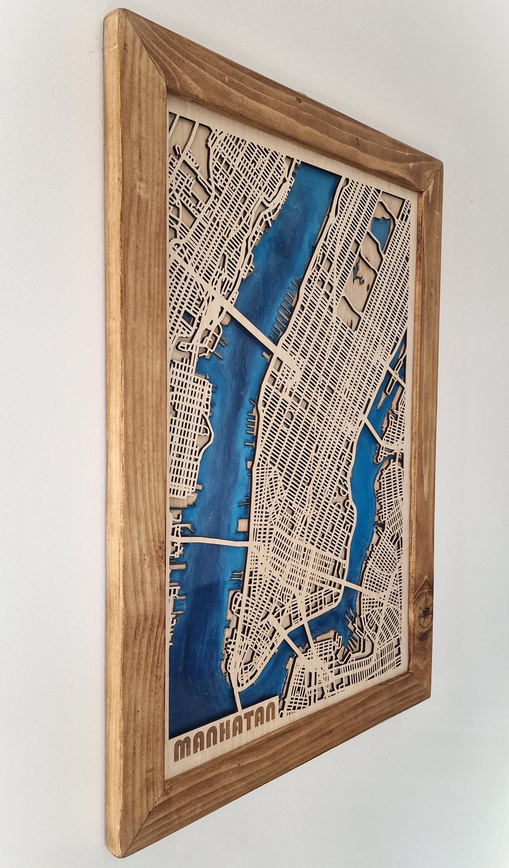 City Map Frame Rustic 3D City Map - Laser Cut Wooden Wall Art With Epoxy Resin ...