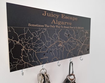 Custom Key Hanger –any City Map Wooden Key Rack with Hooks, Epoxy Water, Housewarming Gift, Wall Organizer for Couples or Families