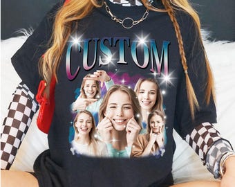 Camiseta con collage de fotos personalizado – Camiseta con cara brillante personalizada
