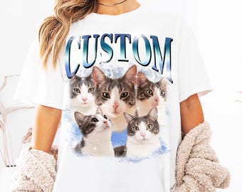 Custom Pet Portrait Shirt, Personalized Cat T-Shirt, Photo Gift