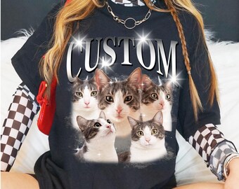 Custom Cat Lover Cotton T-Shirt, Personalized Pet Portrait Tee