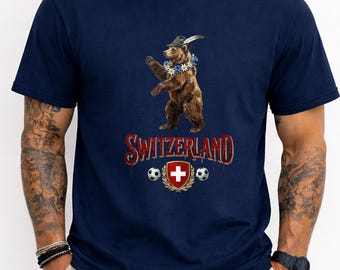 Switzerland Football Shirt Swiss Bear T Shirt Switzerland Soccer Fan Jersey Vintage Swiss Crest Tee Bern Bear T-shirt Swiss Supporter Gift