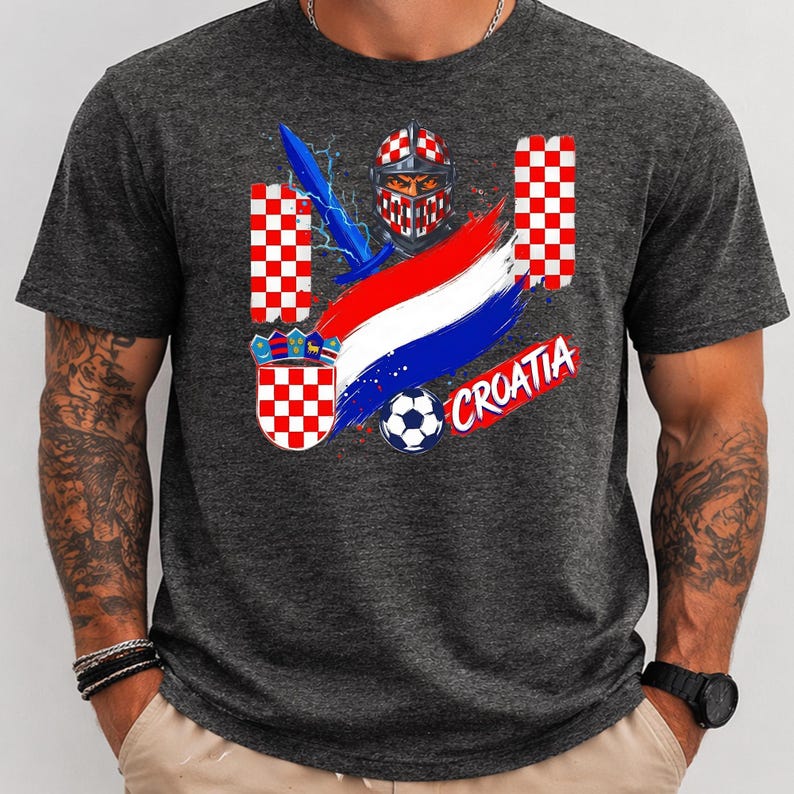 Croatia Football Shirt Croatian Knight Soccer Fan Tee Red Checked Flag Graphic T-Shirt Shield Apparel Croatia Country Souvenir Gift image 5