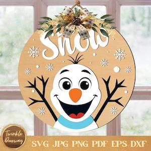 Let It Snow Snowman Door Hanger, Winter Door Sign SVG, Digital Download, Christmas Decor, Glowforge Laser File, Cricut Holiday, Snowman Sign