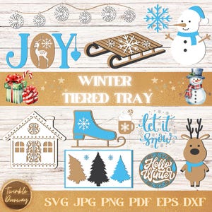 Winter Tiered Tray SVG Laser Cut Bundle: Holiday Decor Files (Digital Download)