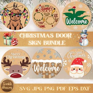 Christmas Door Sign Bundle, Digital Download, Holiday Door Hanger SVG, Glowforge Laser Files, Cricut Christmas, Winter Decor, Festive Signs