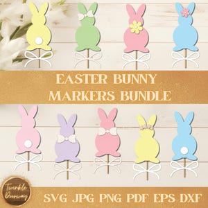Lot de marqueurs lapin de Pâques, téléchargement numérique, piquets de jardin lapin SVG, fichier laser Glowforge, Cricut, décoration de Pâques, marqueurs plante lapin bricolage