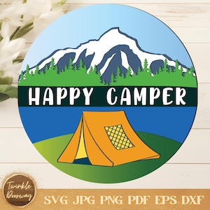 Panneau de campeur heureux, téléchargement numérique, accroche-porte de camping SVG, fichier laser Glowforge, Cricut, décoration extérieure, amateurs de camping-car, panneau de cabine rustique