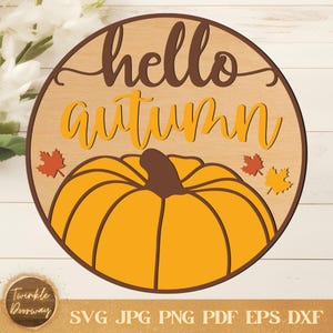 Hello Autumn Sign: Fall Door Hanger SVG, Laser Cut File (Digital Download)