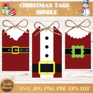 Santa Claus Gift Tags SVG Bundle: Laser Cut Christmas Files