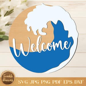 Welkomstgolven: stranddeurhanger SVG, lasergesneden bestand (digitale download)
