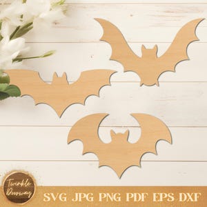 Siluetas de murciélagos de madera cortadas con láser, descarga digital, archivo SVG de murciélago, archivo láser Glowforge, decoración de Halloween con Cricut, murciélago rústico, letrero de puerta espeluznante