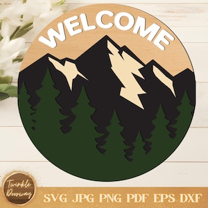 Welcome Mountain Sign: Rustic Cabin Door Hanger SVG (Digital Download)