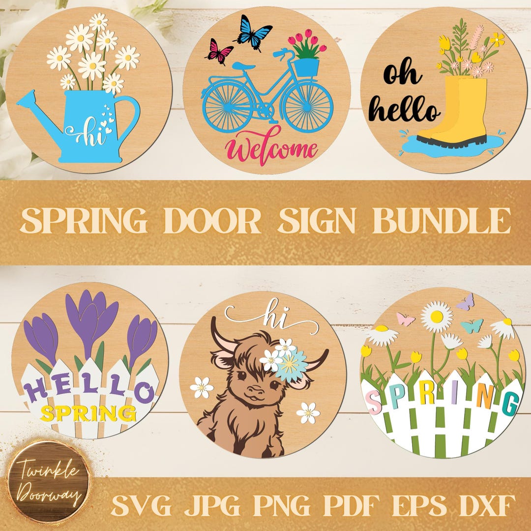 Spring Door Sign Bundle, Digital Download, Seasonal Door Hanger SVG ...