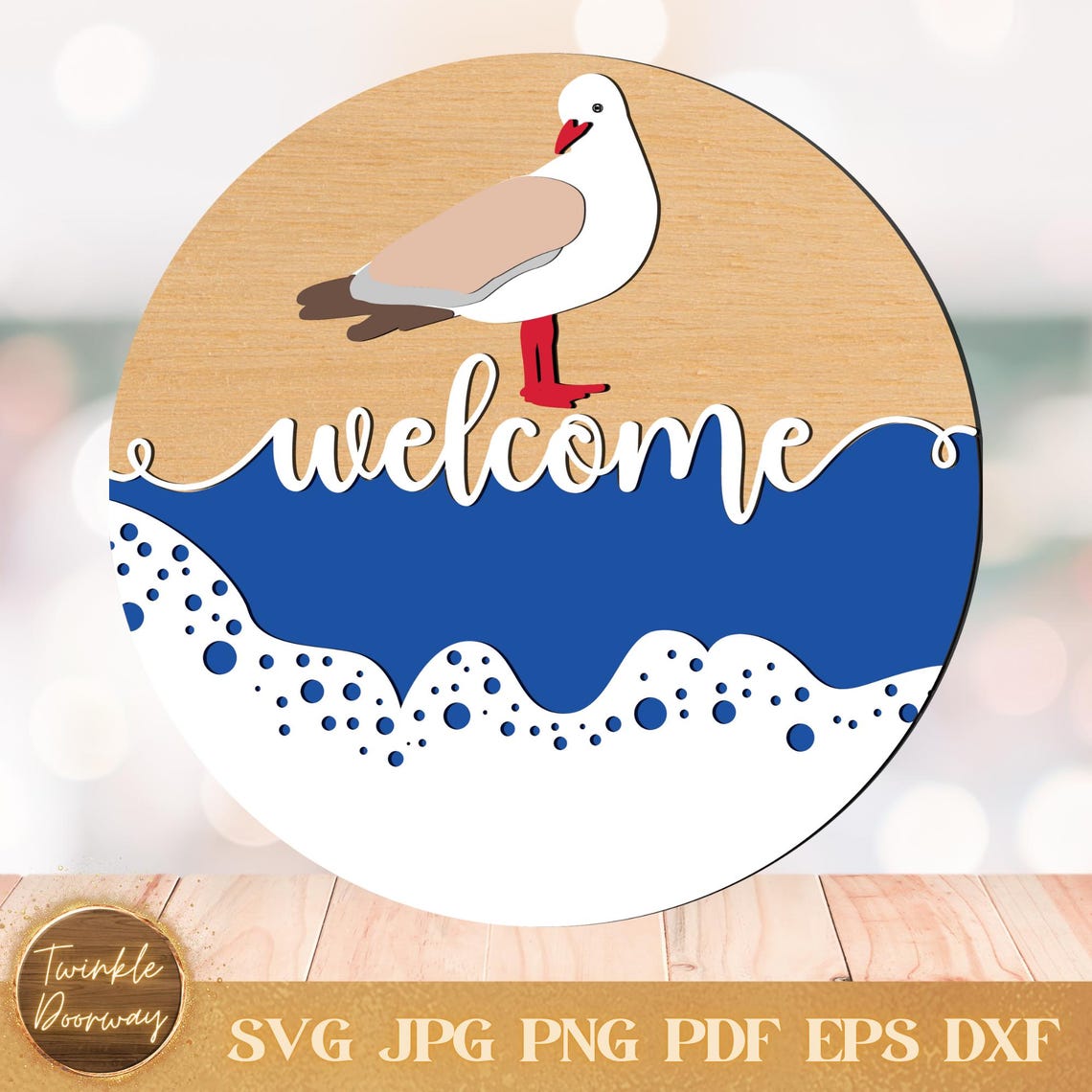 Seagull Welcome Sign SVG: Nautical Door Hanger, Coastal Decor (digital ...