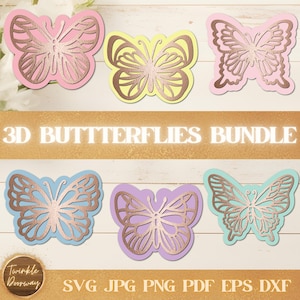 3D Butterflies Bundle, Digital Download, Butterfly Wall Decor SVG, Glowforge Laser File, Cricut, Spring Decor Svg, Butterflies Laser Cut Svg