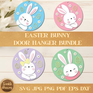 Easter Bunny Door Hanger Bundle, Digital Download, Easter SVG Files, Glowforge Laser Cut File, Cricut, Spring Decor, Bunny Door Sign Bundle