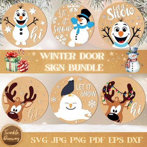 Winter Door Hanger Bundle, Digital Download, Christmas SVG, Holiday Laser Cut Files, Glowforge, Cricut, Winter Porch Decor, Seasonal Sign