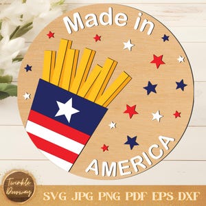 Fries Door Sign: Patriotic 4th of July Decor SVG, Laser Cut File (Digital Download)