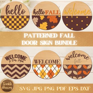 Patterned Fall Door Signs Bundle, Digital Download, Autumn Door Hanger SVG, Glowforge Laser File, Cricut, Pumpkin Decor, Thanksgiving Sign