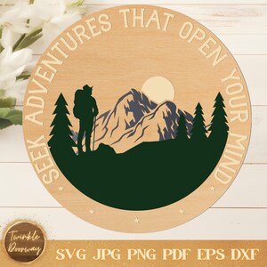 Teken voor avonturen die je geest openen, digitale download, avontuur deurhanger SVG, Glowforge laserbestand, Cricut inspirerende deurbord
