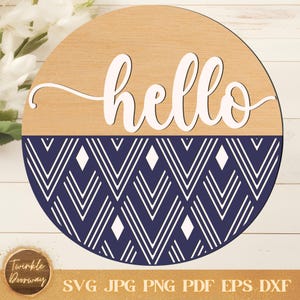 Boho Hello Round Sign, Digital Download, Boho Door Hanger SVG, Glowforge Laser File, Cricut, Front Door Decor, Modern Farmhouse Welcome Sign