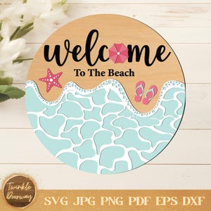 Welkomstbord strand SVG: kustdeurhanger, lasergesneden bestand (digitale download)