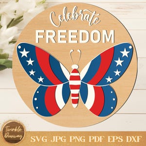 Patriotic Door Hanger SVG: Celebrate Freedom, Laser Cut File (Digital Download)