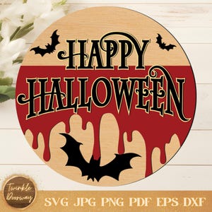 Happy Halloween Door Sign SVG, Digital Download, Halloween Porch Decor, Glowforge Laser File, Cricut, Spooky Door Hanger, Fall Door Sign Svg