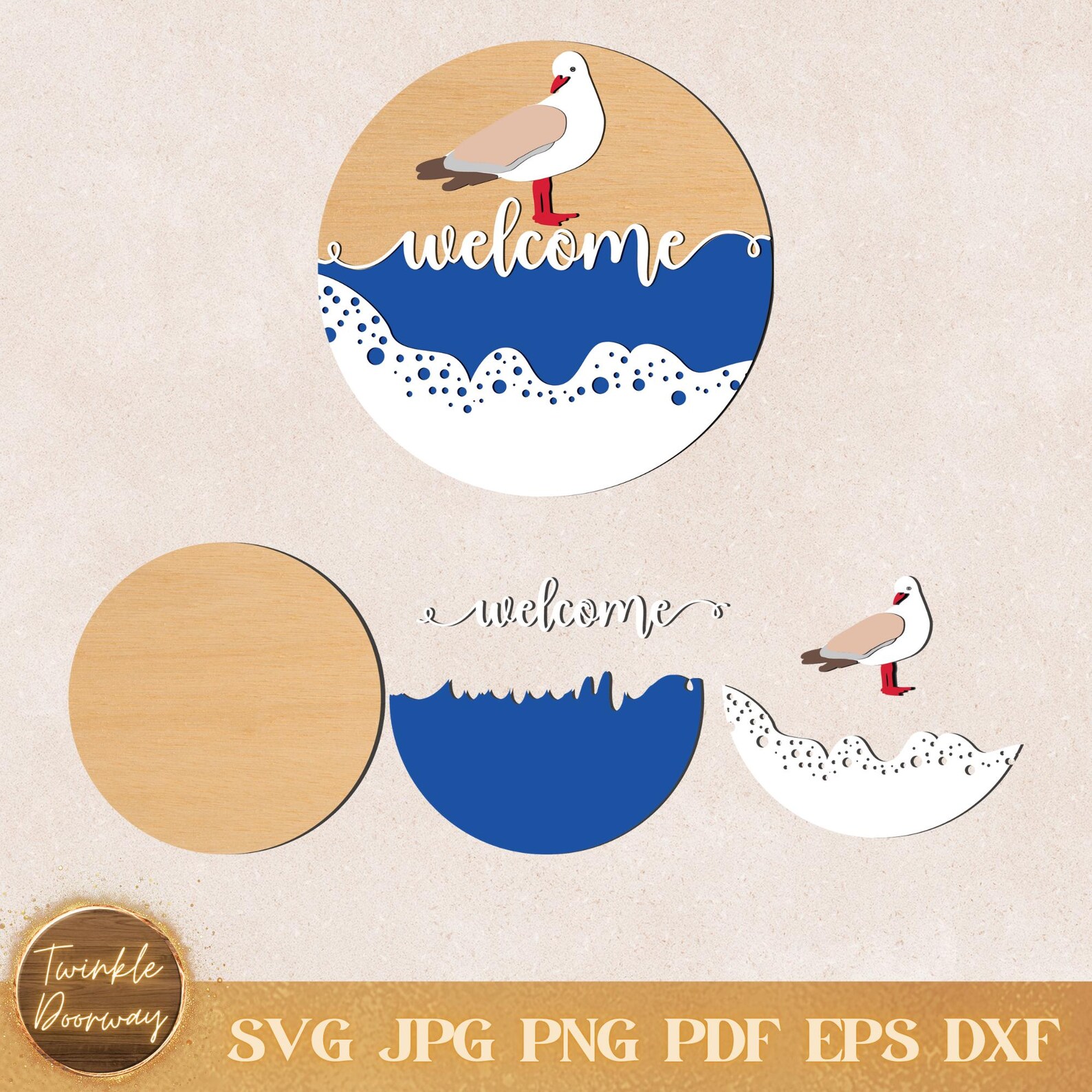 Seagull Welcome Sign SVG: Nautical Door Hanger, Coastal Decor (digital ...