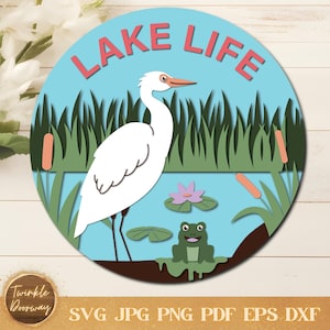 Lake Life-teken, digitale download, Lake House-deurhanger SVG, Glowforge-laserbestand, Cricut, zomerdecor, vaarliefhebbers, bord cabineretraite